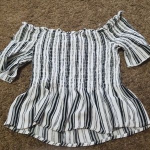 Off The Shoulder Striped Blouse Kylie Jenner